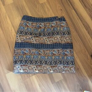Paisley Blue and Brown Patterned Wrap Around Skirt